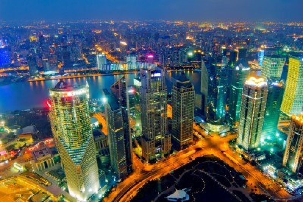 aerial view of shanghai at night from jinmao building